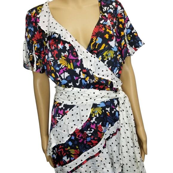 Silk Polka Dot Dress Belt Faux Wrap Mix Print Ruffle Size 4 TANYA TAYLOR Bianka - Picture 2 of 7